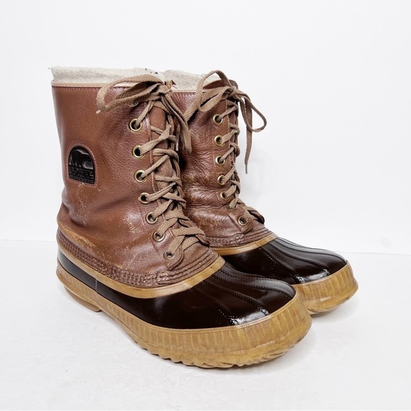 Sorel Other - Vintage Sorel Tan Leather Insulated Waterproof Snow Winter Boots Size 8 Men’s